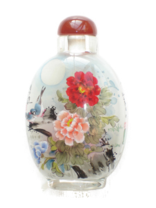 peonies inside painting snuff bottle