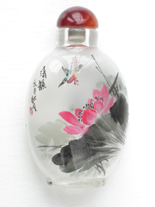 lotuses bamboos birds painting snuff bottle