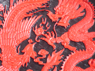 8 inch dragon and phoenix cinnabar lacquer display plate