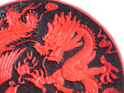 8 inch dragon and phoenix cinnabar lacquer display plate