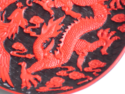 8 inch dragon and phoenix cinnabar lacquer display plate