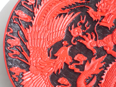 8 inch dragon and phoenix cinnabar lacquer display plate