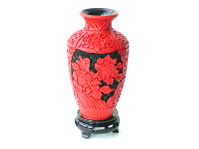 7 inch cinnabar lacquer floral vase