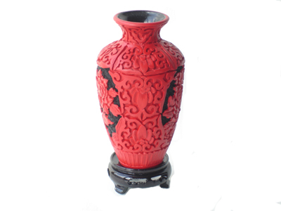 7 inch cinnabar lacquer floral vase