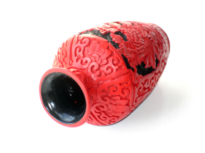 7 inch cinnabar lacquer floral vase