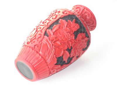 7 inch cinnabar lacquer floral vase