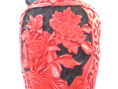 7 inch cinnabar lacquer floral vase