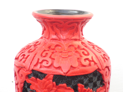 7 inch cinnabar lacquer floral vase