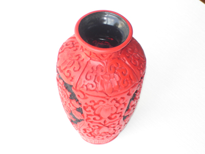 7 inch cinnabar lacquer floral vase