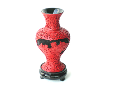 7 inch cinnabar lacquer floral vase