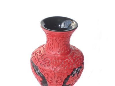 7 inch cinnabar lacquer floral vase