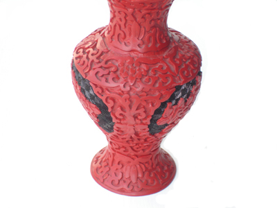 7 inch cinnabar lacquer floral vase
