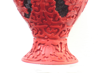 7 inch cinnabar lacquer floral vase