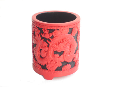 cinnabar lacquer pen holder dragon