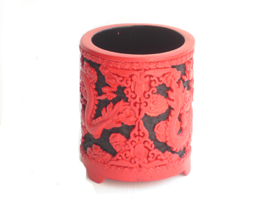 cinnabar lacquer pen holder dragon