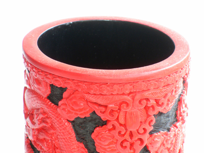 cinnabar lacquer pen holder dragon