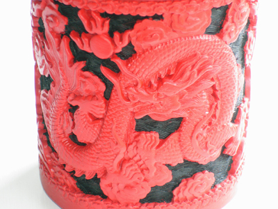 cinnabar lacquer pen holder dragon