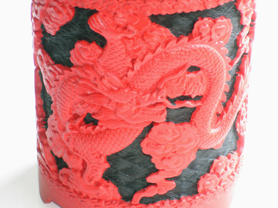 cinnabar lacquer pen holder dragon