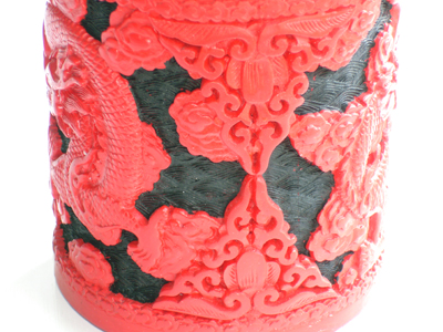 cinnabar lacquer pen holder dragon