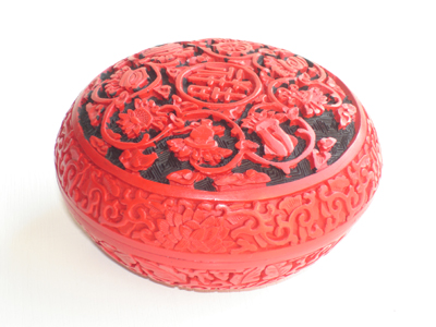cinnabar lacquer floral trinket box