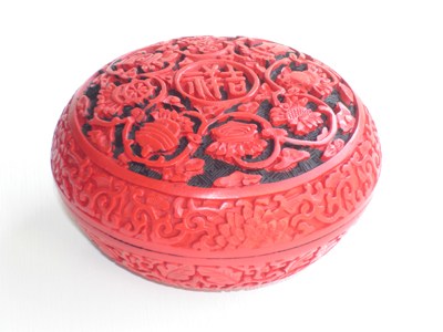 cinnabar lacquer floral trinket box