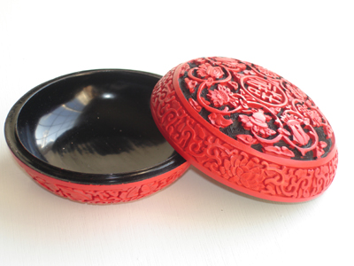 cinnabar lacquer floral trinket box
