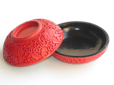 cinnabar lacquer floral trinket box