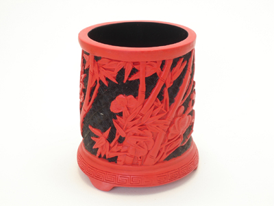 5 inch cinnabar lacquer bamboo pen holder