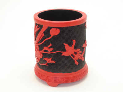 5 inch cinnabar lacquer bamboo pen holder