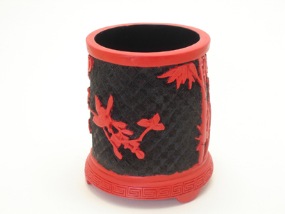 5 inch cinnabar lacquer bamboo pen holder