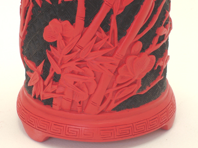 5 inch cinnabar lacquer bamboo pen holder