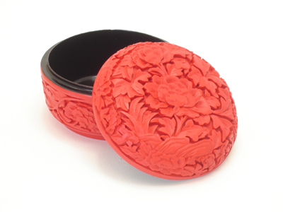 cinnabar lacquer floral trinket box