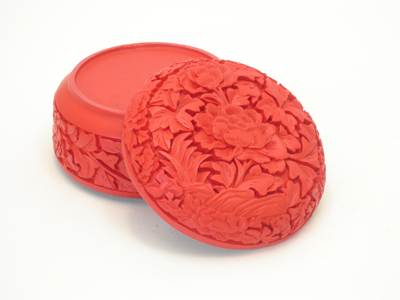 cinnabar lacquer floral trinket box