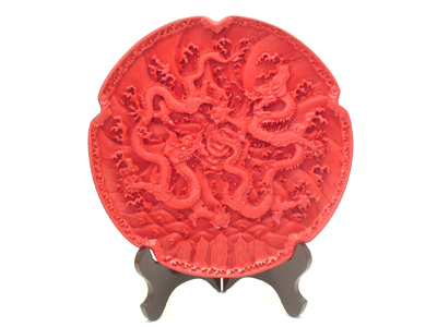 cinnabar lacquer two dragons over sea water plate