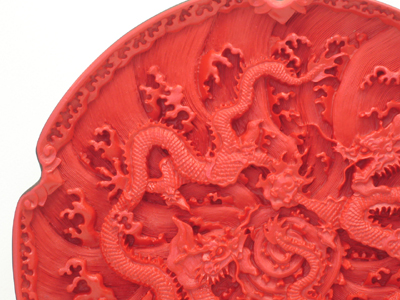 cinnabar lacquer two dragons over sea water plate