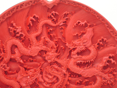 cinnabar lacquer two dragons over sea water plate