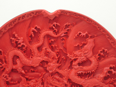 cinnabar lacquer two dragons over sea water plate