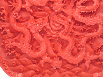 cinnabar lacquer two dragons over sea water plate