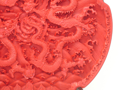cinnabar lacquer two dragons over sea water plate