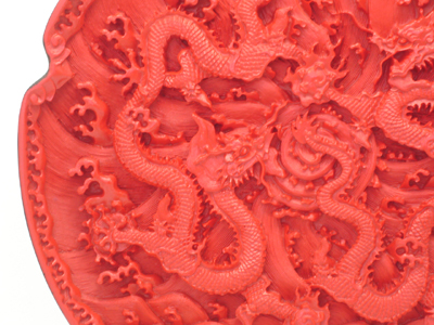 cinnabar lacquer two dragons over sea water plate