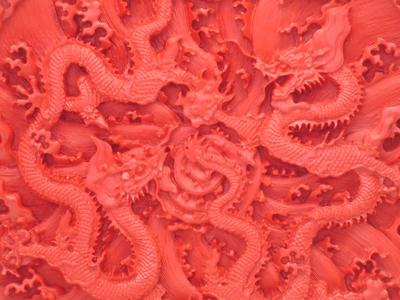 cinnabar lacquer two dragons over sea water plate