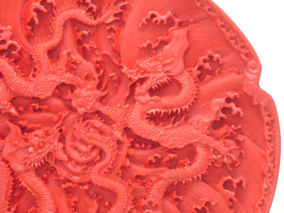 cinnabar lacquer two dragons over sea water plate