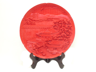 cinnabar lacquer Lu Gou bridge half moon pavilion plate