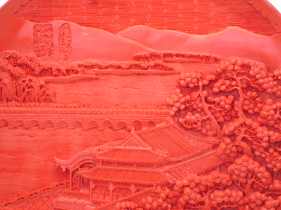 cinnabar lacquer Lu Gou bridge half moon pavilion plate