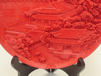 cinnabar lacquer Lu Gou bridge half moon pavilion plate
