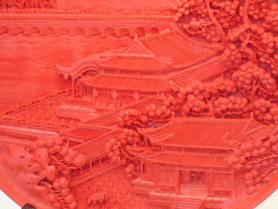 cinnabar lacquer Lu Gou bridge half moon pavilion plate