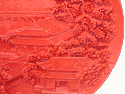 cinnabar lacquer Lu Gou bridge half moon pavilion plate