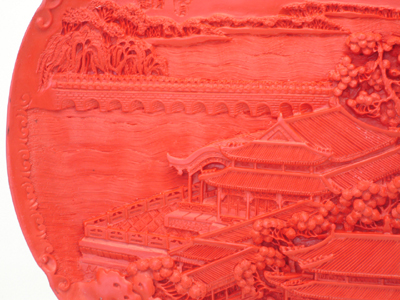 cinnabar lacquer Lu Gou bridge half moon pavilion plate