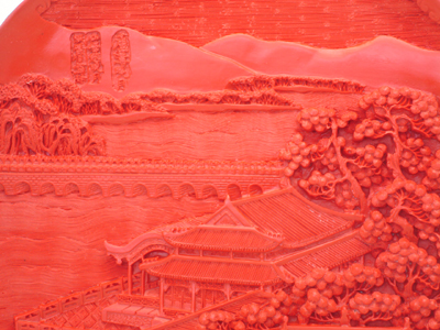 cinnabar lacquer Lu Gou bridge half moon pavilion plate