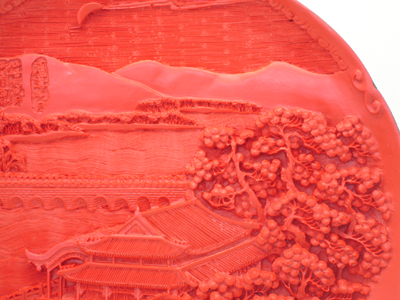cinnabar lacquer Lu Gou bridge half moon pavilion plate